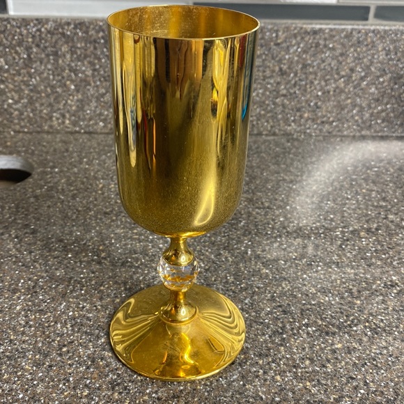 VALERIO ALBARELLO GOLD PLATED GEP BRASS‎ GOBLET GLASS SWAROVSKI CRYSTAL - Picture 1 of 5